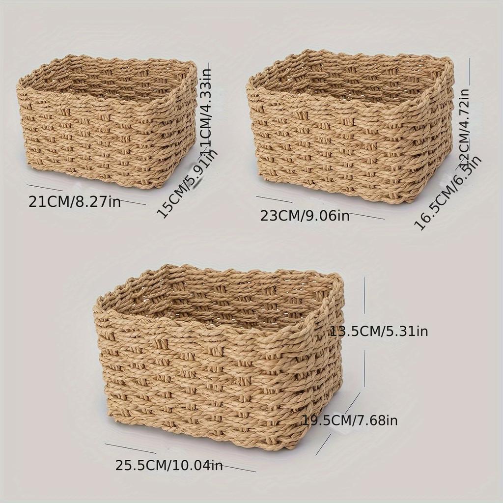 3pcs Paper Rope Storage Baskets for Organizing Container Bins for Shelves Cupboards Drawer,Small Woven Basket,Multifunctional