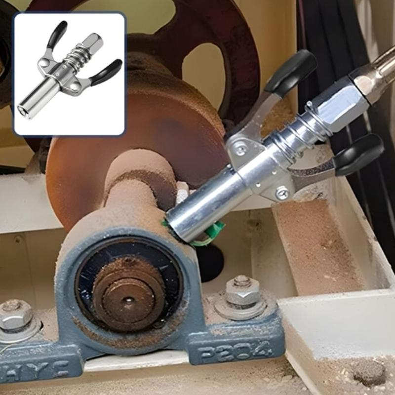 Grease Coupler Lubrication Fitting with Locking Handle, Extension Hose and Metal Needle Nozzles for Vehicle Maintenance
