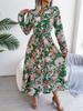 Turndown Collar Print Flower Button Dress High Waist Elegant  Shirt Dress for Women Long Sleeve Loose Dresses Causal Dress