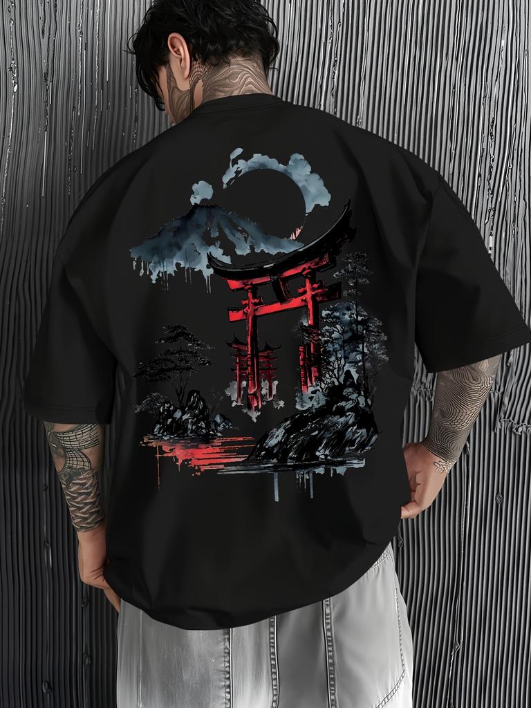 Japanese Ukiyoe Torii GateFuji Mountain Print 100Cotton Men Woment Tshirt SummerAutumn Daily Sports Casual Loose Shortsleeve