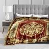 Vintage Floral blanket with Red and Gold Baroque Pattern Decor. blanket, suitable for use in the bedroom, living room, on the sofa