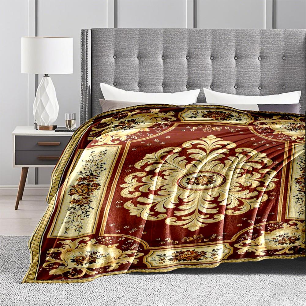 Vintage Floral blanket with Red and Gold Baroque Pattern Decor. blanket, suitable for use in the bedroom, living room, on the sofa