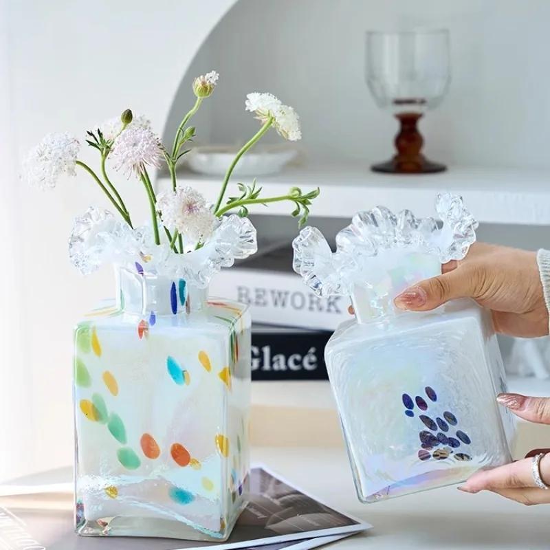 Creative Color Glazed Glass Hydroponic Vase Living Room Countertop Flower Arrangement Flower Container Crafts Dining Table Vase