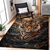 Oriental Golden Wave Realistic Tiger Portrait Print Large Area Rug Soft Flannel Non Slip Floor Carpet for Living Room Home Decor