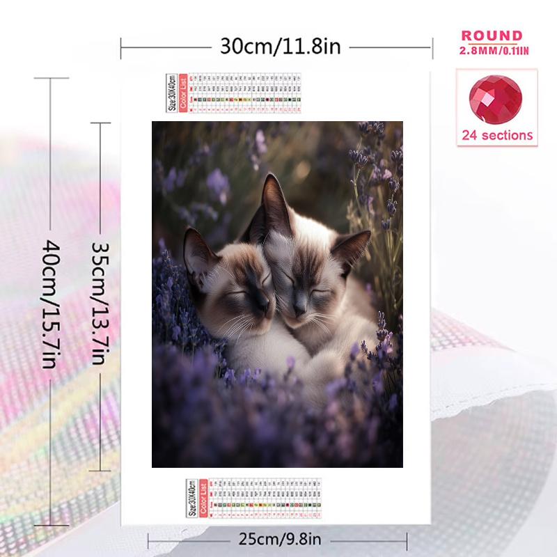Two Siamese cats Pattern 3pcs 100% Round Full Drill 5D DIY Diamond Painting Embroidery Cross Stitch Rhinestone Décor