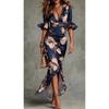 Nuovo Stile Estivo Abito Lungo Slim Scollo a V con Volant Stampati - Elegante Abito Lungo