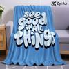 Good Vibes Lightweight Microfiber Soft Christmas Fleece Blanket Warm Cozy Throw for Bed Sofa Office Travel All Season
