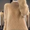 Thick Loose Sweater Women Half Turtleneck Knitted Sweater for Women Solid-color Casual and Warm Pullover