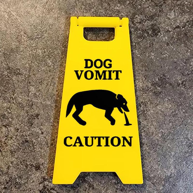 Funny Cat Signs Decor Cat Vomit Sign Bright Yellow Warning Pet Vomit Decoration Durable Desk Decor Unique Gift for Pet Lovers