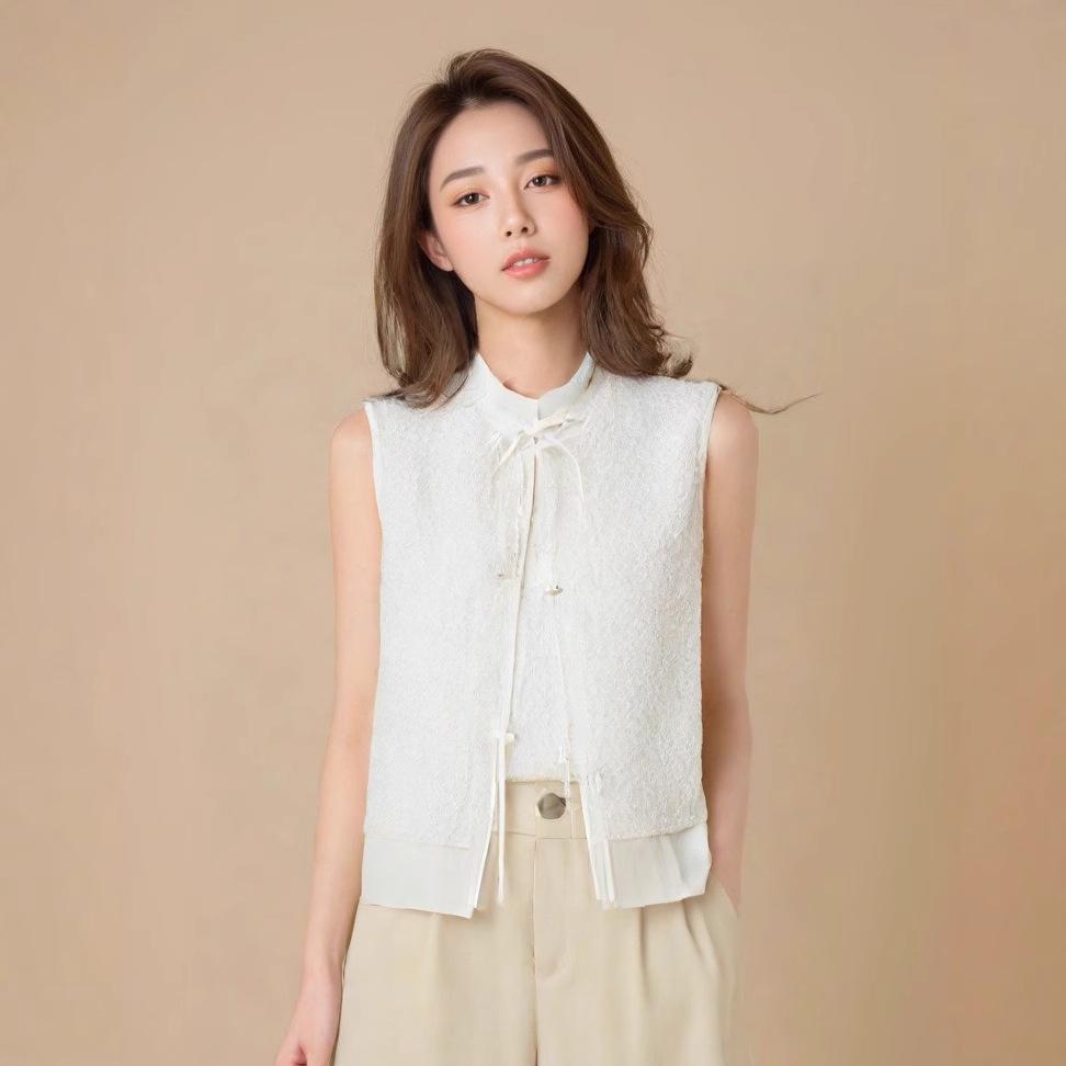 

Elegant Retro Sequined Stand-Up Collar Women s Sleeveless Vest Small белый