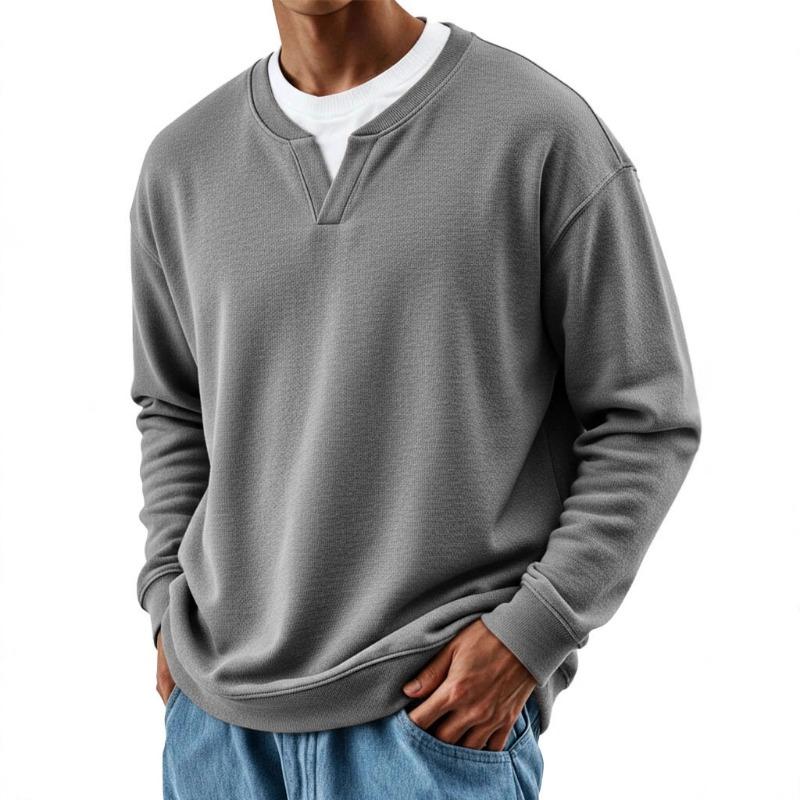 Mens Casual Henley Sweatshirt Light Green Solid Color Loose Fit Long Sleeve Crew Neck Pullover S