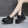 Platform loafers women's 2025 spring new wedge heel black 10CM heightening women's shoes versatile British style small leather shoes
