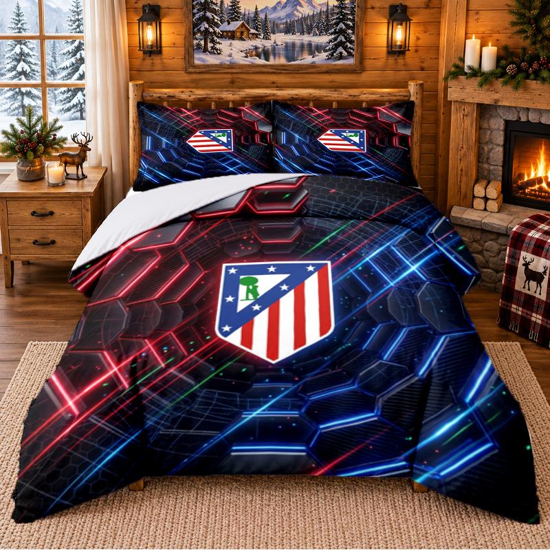 Atletico Madrid Desenli 3 Parça Nevresim Takımı Yatak Çarşafı Yastık Kılıfı Yatak Odası Dekorasyonu İçin