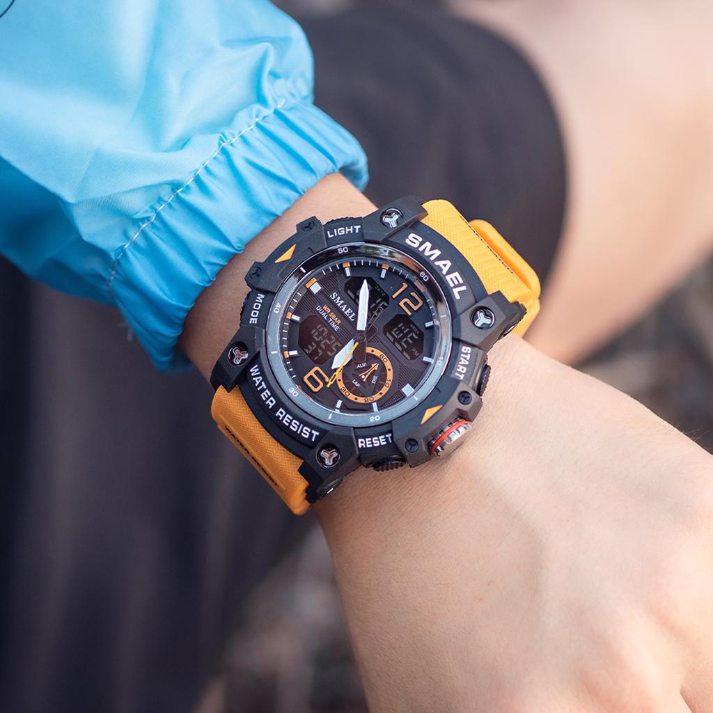 Sport Watch Military Wristwatch for Men Alarm Stopwatch LED Digital Back Light Dual Time Display Waterproof Watch Men 8007