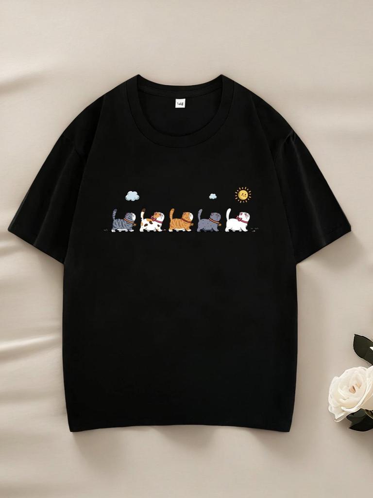 220g Barns Kammad Bomull Tecknad T-shirt – Trendig Kortärmad för Pojkar & Flickor