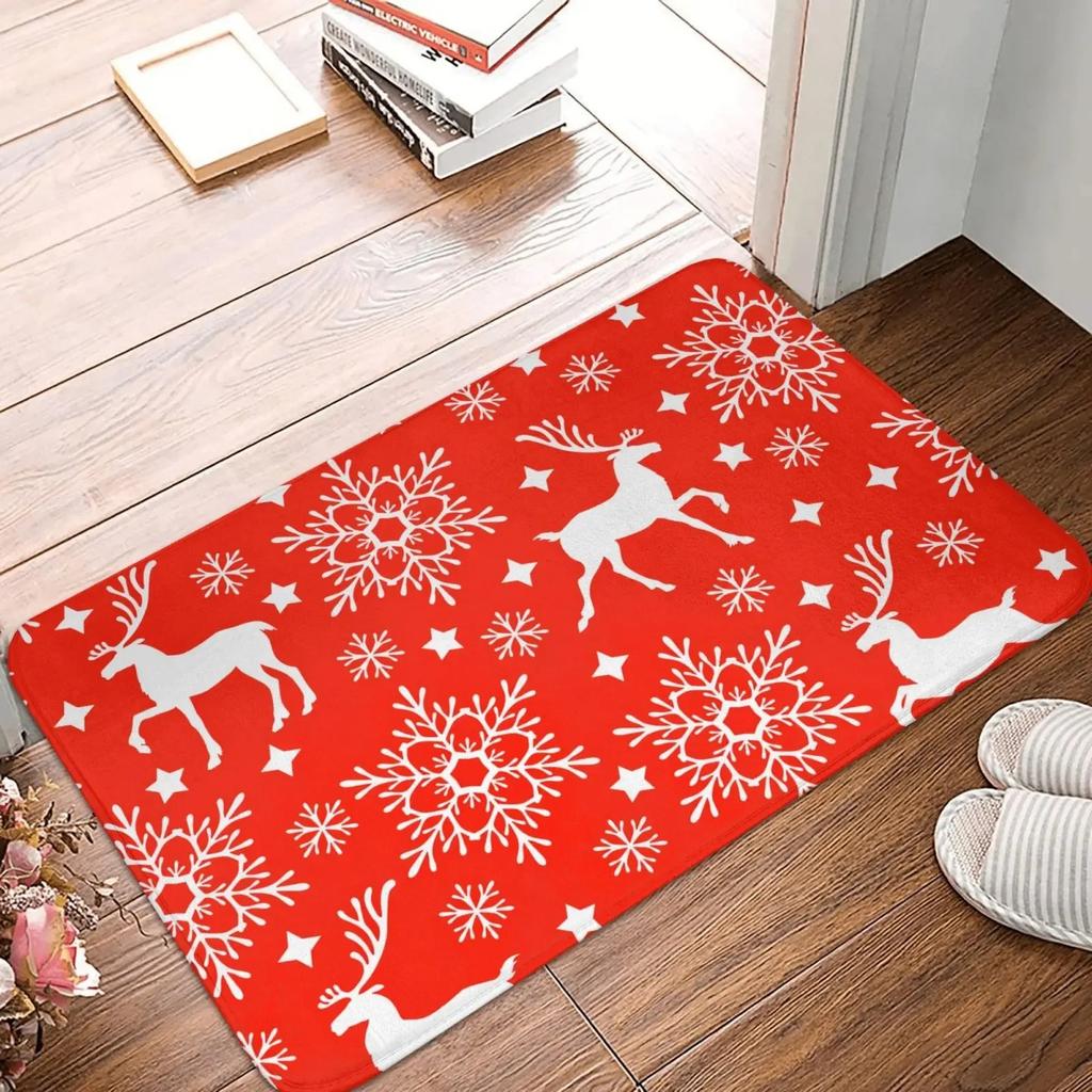 Christmas Theme Entry Floor Mat Entrance Foyer Water Absorbent Non Slip Carpet Elk Snowflake Holiday Decoration Door Mat