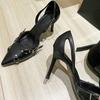 Fashion New European And American Riveted Line Buckle Stiletto Heels Female Sense Black Pointed Shallow Hollow Temperament Single Shoes