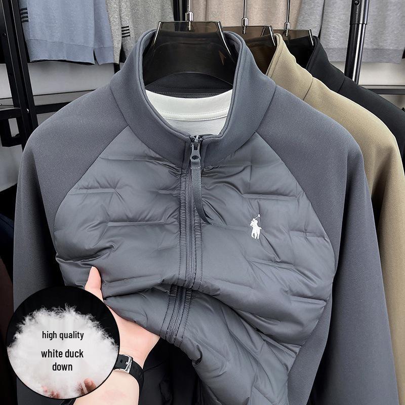 

Мужская утепленная вязаная стеганая пуховая куртка, 50% пуха, воротник-стойка, Осень/Зима 2025. 4XL темно-серого