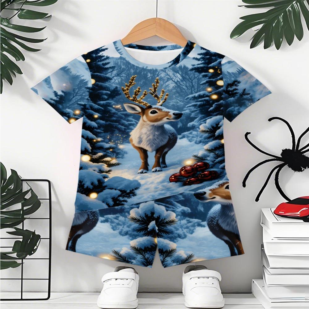 Boys Summer Casual Fashion Sports Outdoor Set | 3D Printed, Round Neck, Short Sleeve T-shirt and Shorts Set 5-6Y