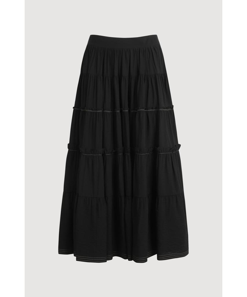 LUCKY CHOUETTE Shirring Back Banding Long Skirt (Black) Lfkax25560Bkx