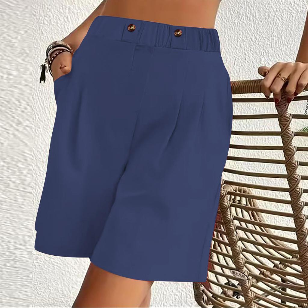 Women's Casual Loose Fit High Waist Shorts with Pockets Elastic Waistband Wide Leg Summer Bottoms
