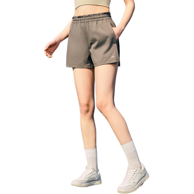 Anta Comfortable Simple Loose Lightweight Solid Color Mid Waist Versatile Five Point Casual Shorts Women Shorts Sandalwood-Gray 962527508-1