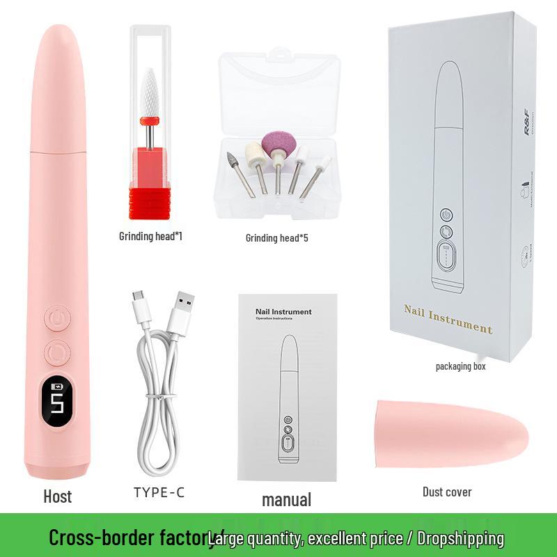 Compact Gray Electric Nail Grinder: Portable Polishing Pen for Thick Nails, Cuticle Removal, and Manicure.