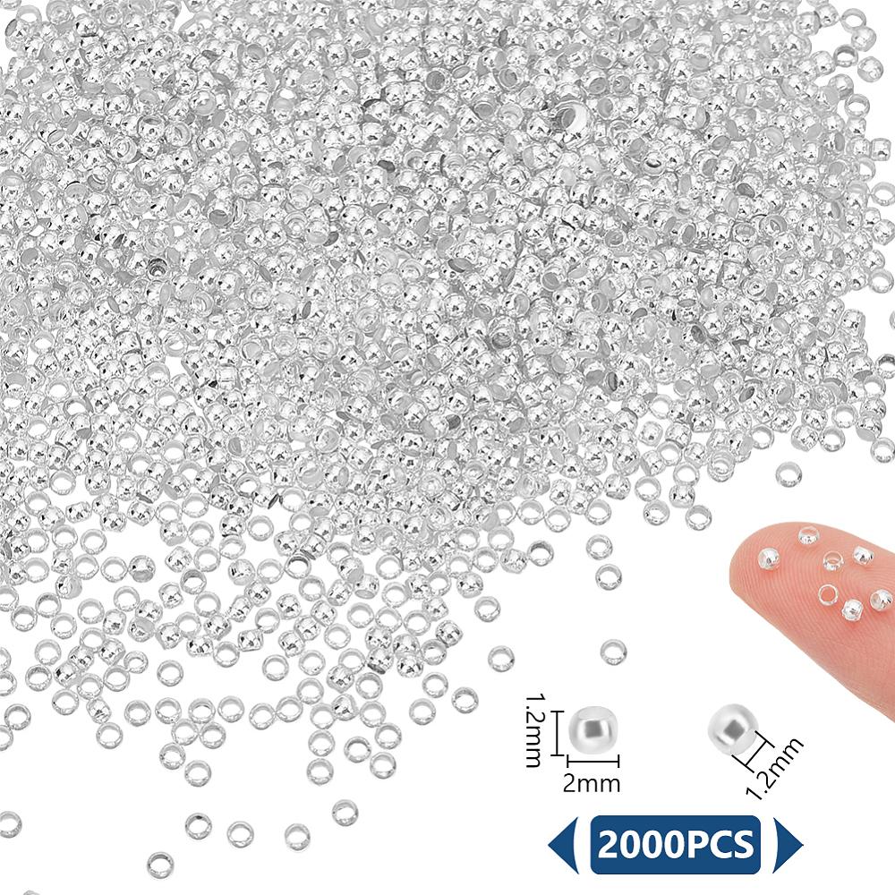 2000Pcs Brass Crimp Beads, Cadmium Free & Lead Free, Rondelle, Silver, 2x1.2mm, Hole: 1.2mm
