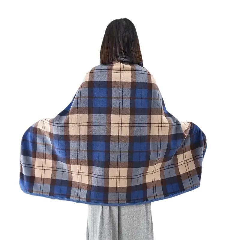 Double-Layer Fleece Shawl Blanket with Buckle - Warm, Multifunctional Office Blanket for Women