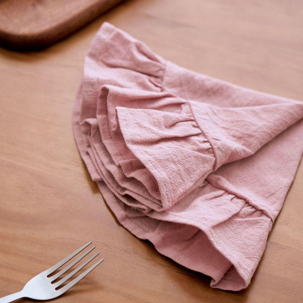 Simple Solid Color Ruffled Placemats Round Cotton Cloth Napkins Afternoon Tea Placemat for Wedding Decoration Table Decor