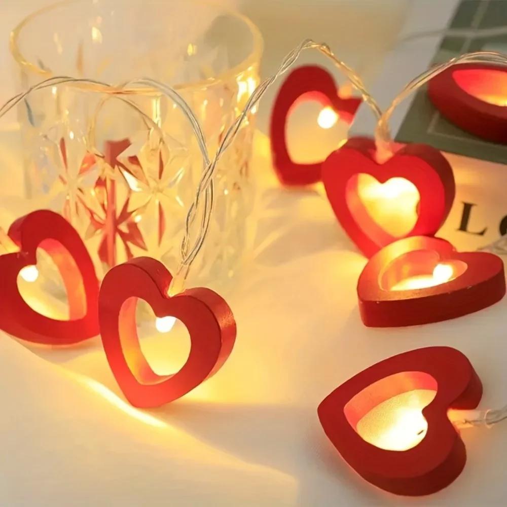 10pcs Love Heart LED String Lights Valentine Wedding Christmas Garden Bedroom Party Decor Battery Not Included