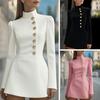 Stand Collar Work Dress for Women Long Sleeve Single-Breasted Suit Dress Formal Church Office Sheath Dress