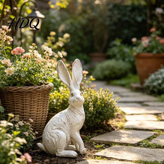 Courtyard Garden Ornament Bunny Decor Yard Rabbit Statue Outdoor Decorations Easter Resin