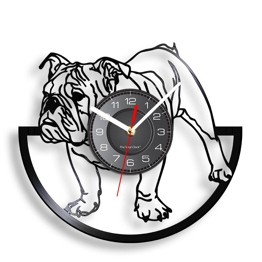 English Bulldog Wall Clock British Dog Breeds Vinyl Record Wall Clock Love My Bulldog Puppy Pug Pet Shop Wall Decor Clock Gift