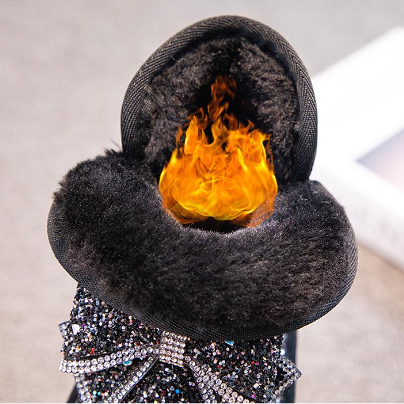 Dziewczęce buty śniegowe Śliczne kokardki Cyrkonie Casualowe Zimowe Ciepłe 2024 Nowe Dziecięce Modne Botki Księżniczka Japoński Styl Wszechstronne Buty