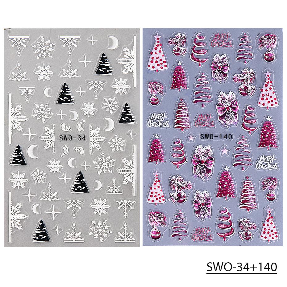 

2pcs Christmas Nail Art Stickers Self-Adhesive Purple Xmas Tree Bow Lamp Ball Snowflake Nail Decals Manicure Accessories Decor