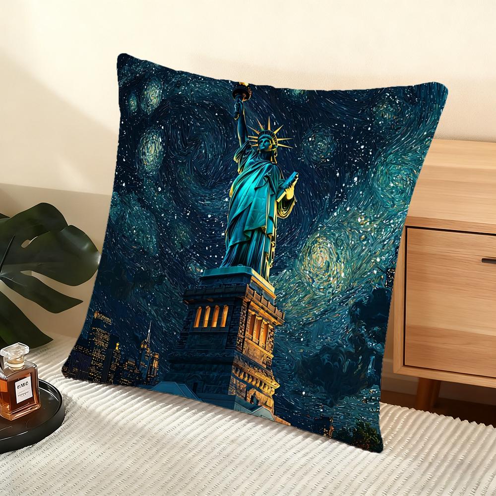 G-Goddess of L-Liberty Cushion Cover Silky Short Plush Home Sofa Cushion Cover - Invisible Zipper Home Decoration