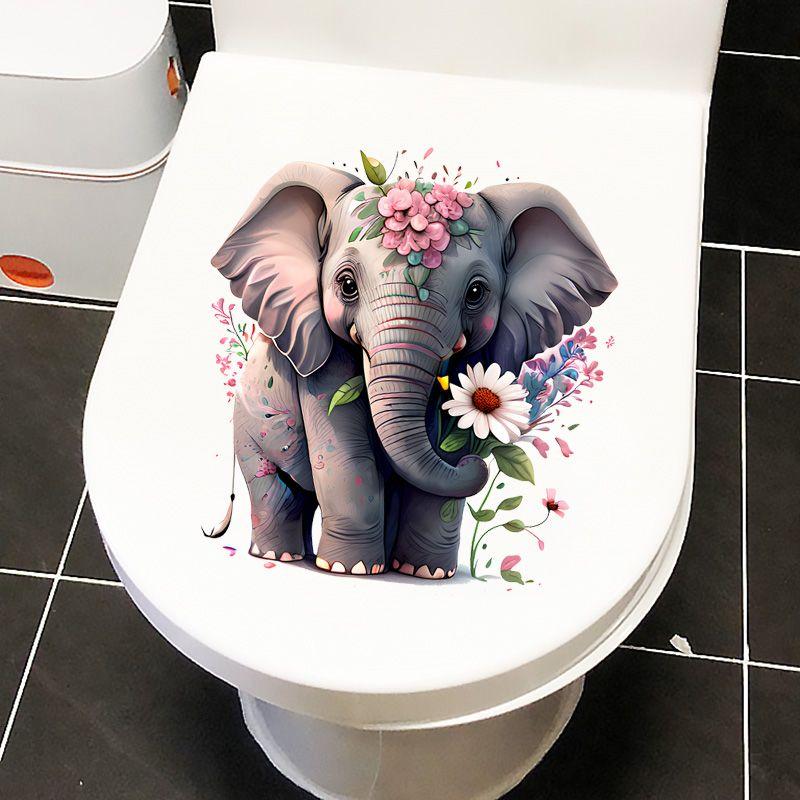 Beautiful Colored Baby Elephant Toilet Seat Stickers Self-adhesive Animal Stickers Toilet Bathroom Decoration Water-proof Decal