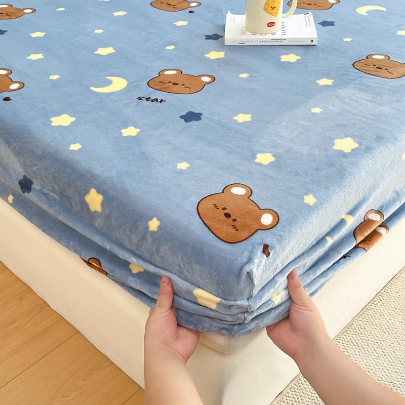 Flannel Bed Sheet Winter Warm Plush Fitted Sheet Soft Mink Cashmere Bed Linen Mattress Cover Elastic Bedspread