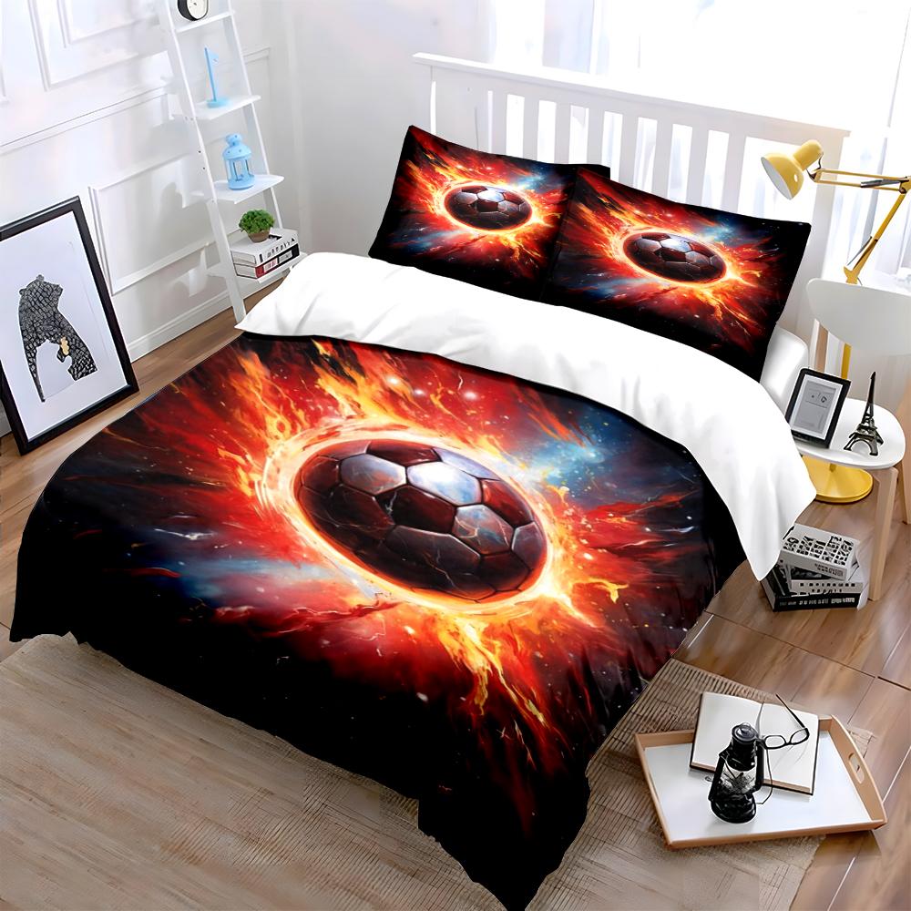 Fiery Soccer Ball Bedding Set Bedding set (1 duvet cover, 2 pillowcases, duvet not included)