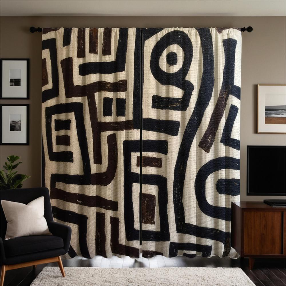 Piece Set High Definition Digital Printed Curtainblack White Geometric Abstract Pattern Curtainhome Decoration Curtain Polyester With Rod Pocket