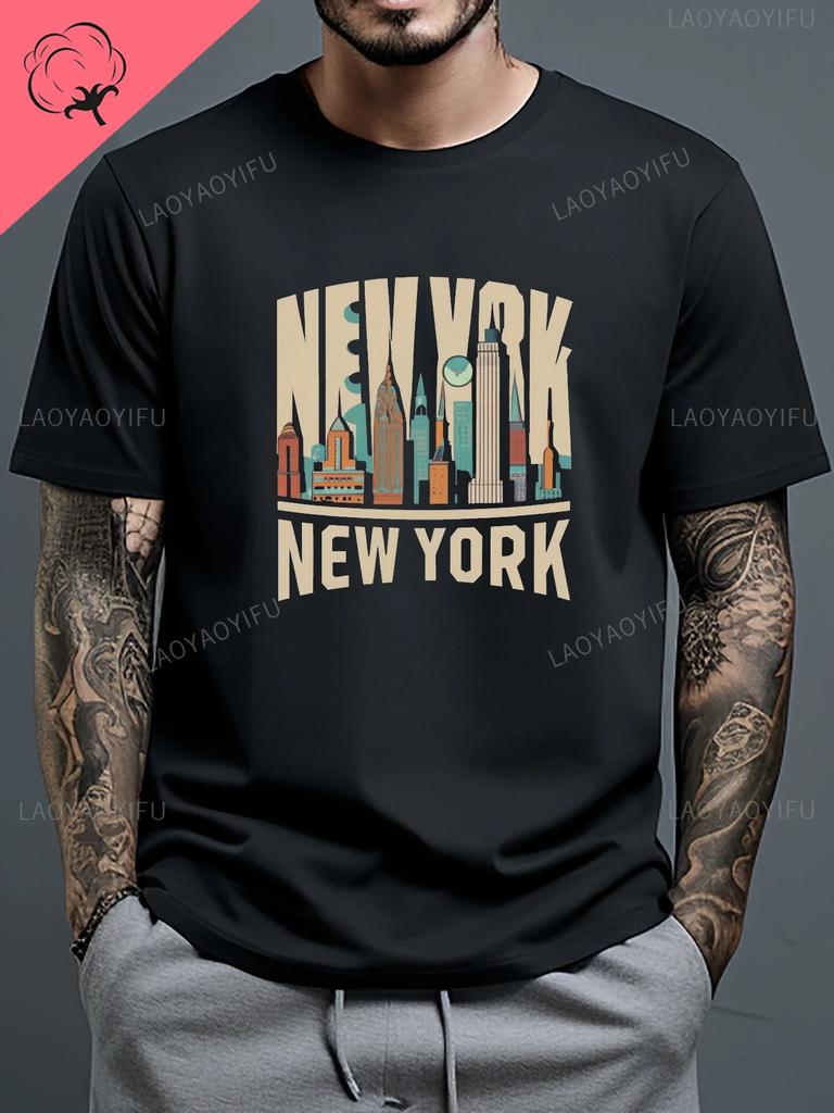 2024Mode Casual New York Tryck Herr Casual 100% Bomull Kortärmad Vår Sommar Utomhus Bros. Topp T-shirt