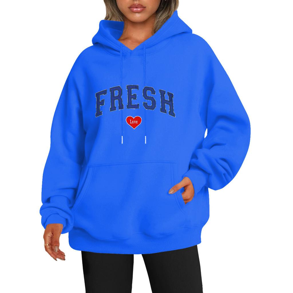 Hoodie mit tiefen Schultern und Ärmeln im Y2K-Stil, trendiger Fleecepullover mit Buchstaben-Liebes-Print für Herren und Damen