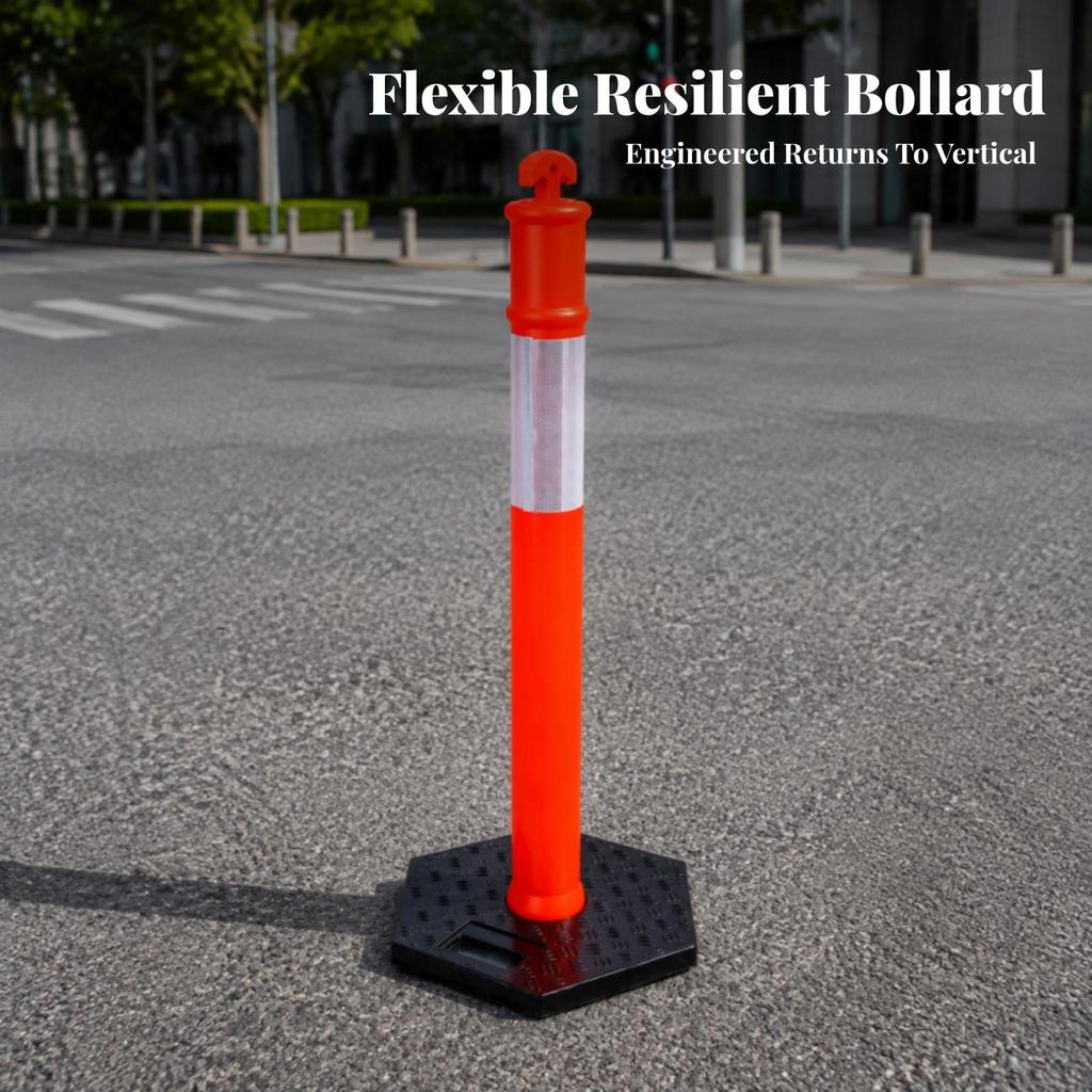 Traffic Warning Post with Weighted Base | Reflective Silver Band, Quick Setup Design, marker