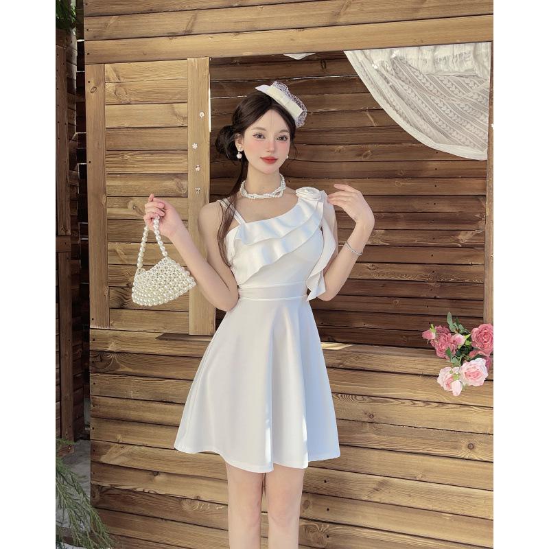 Rüschen 9727 Weiter Saum A-Linie Kurzes Kleid - Schlankmachendes Nachtclub-Outfit für weibliche Technikerinnen