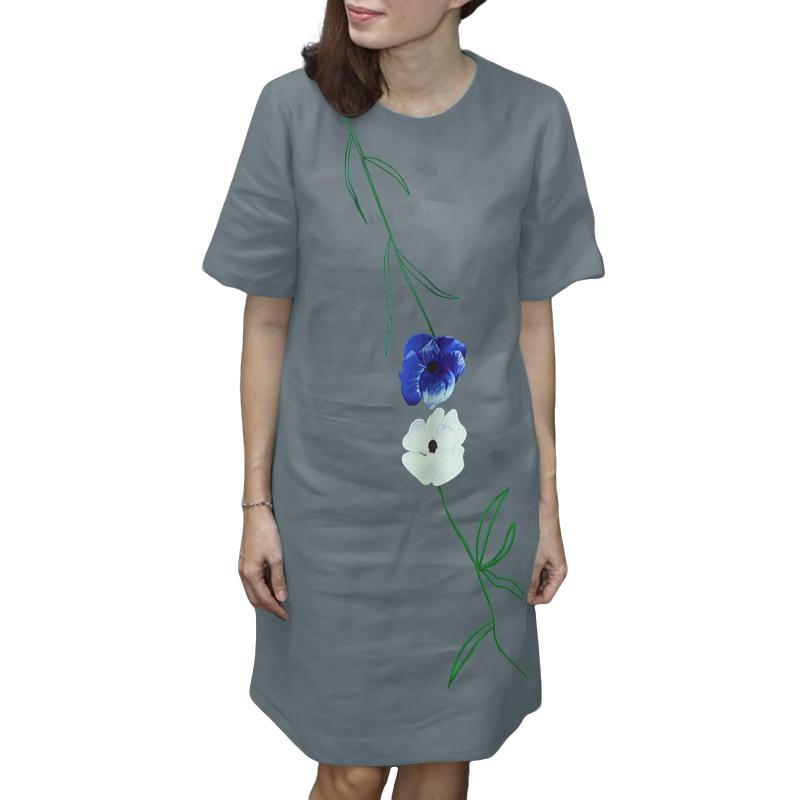 

ZANZEA Women Casual Round Neck Short Sleeve Floral Dress 5XL серый