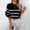 Pullover Vintage O Neck Sweater Long Sleeve Stripe Loose Knitwear Autumn Winter Top