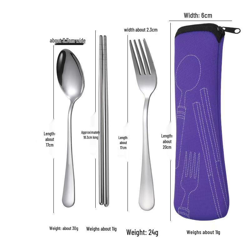 Stainless Steel Cutlery Set: Knife, Fork, Spoon & Chopsticks - Portable 4-Piece Set for Students, Travel, & Gifts