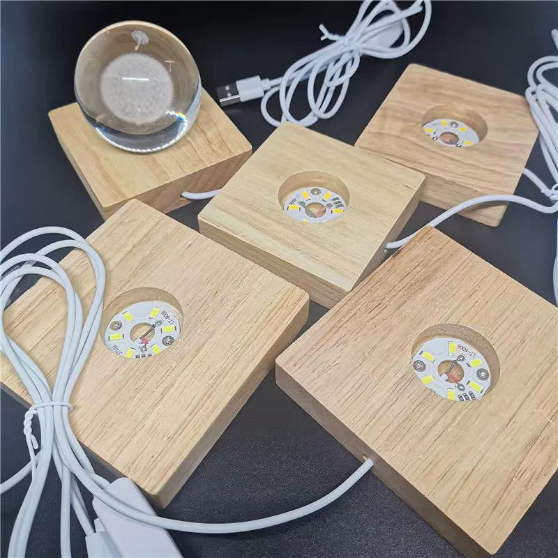 Round Crystal LED Night Light with Aromatherapy Wooden Base