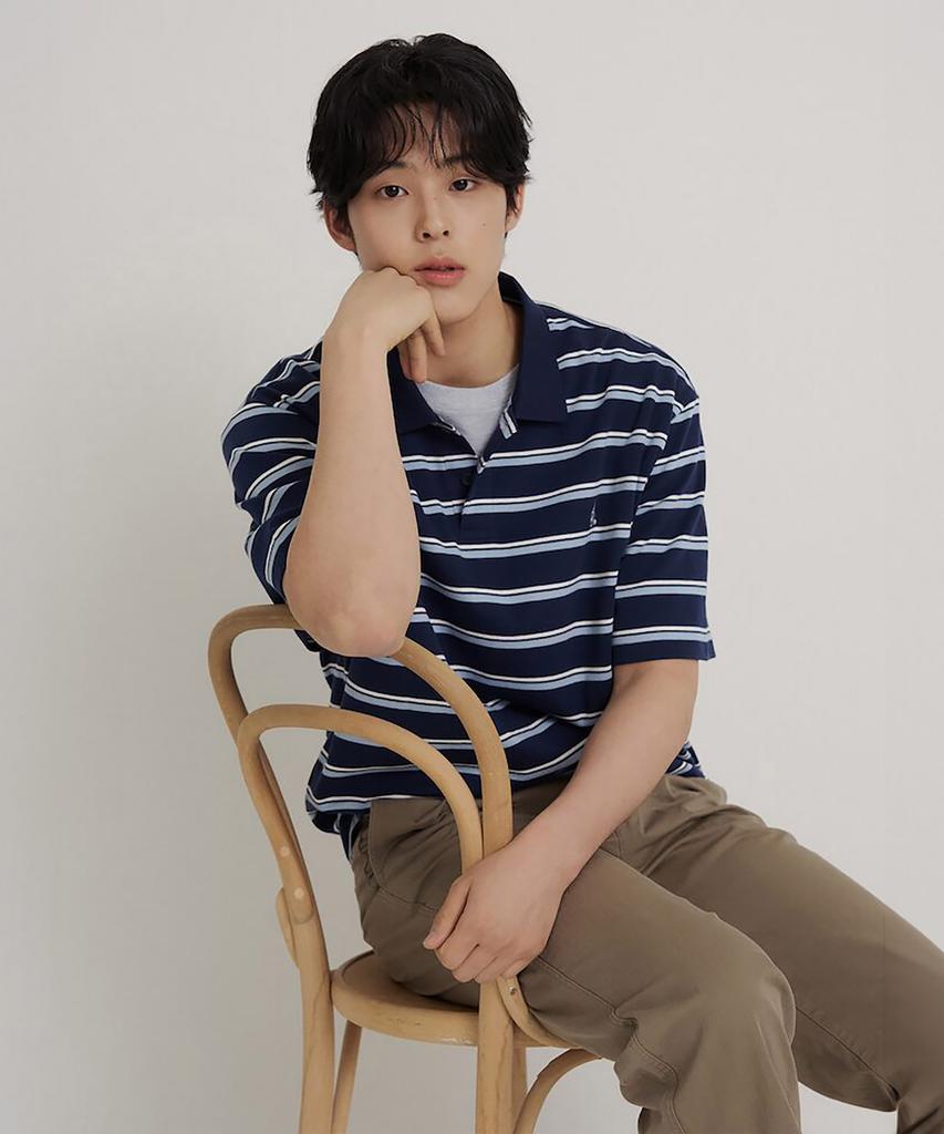 Binpolmen Heritage Club Striped Collared T-Shirt Navy